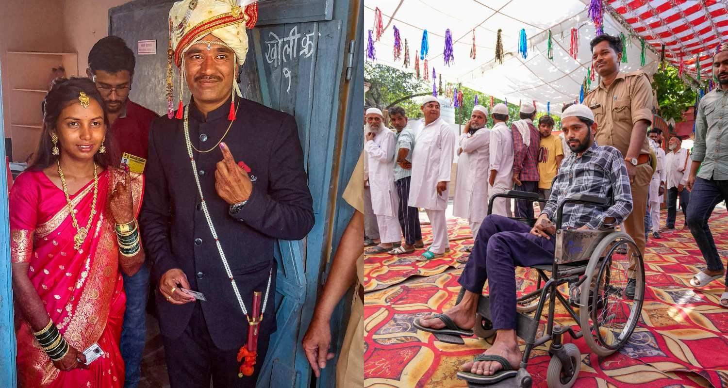 Centenarians, newlyweds, voters in bullock cart: Indians reach booths to vote in LS polls