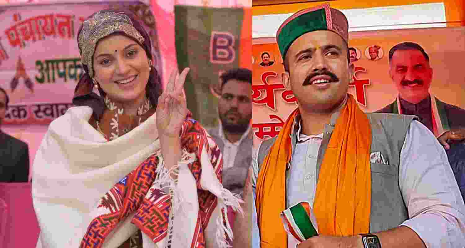 BJP Candidate Kangana Ranaut (left) and Congress candidate Vikramaditya Singh (right).