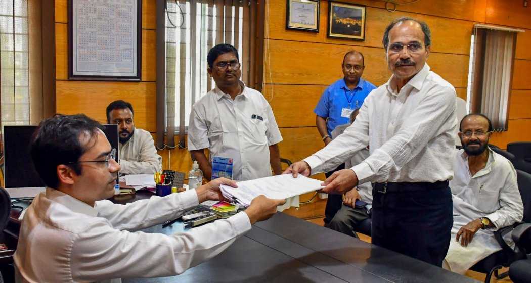 West Bengal Congress president Adhir Ranjan Chowdhury filing his nomination paper for his Lok Sabha seat of Baharampur.