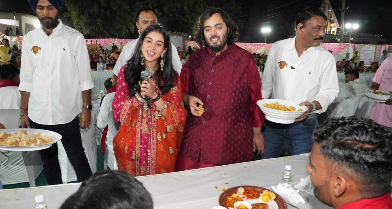 Reliance Scion Anant Ambani and his bride to be Radhika Merchant in Jamnagar.