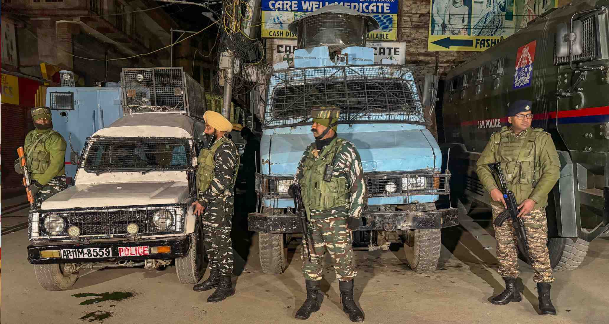 Many security personnel were stationed in Srinagar after the two migrant workers were killed by terrorists.