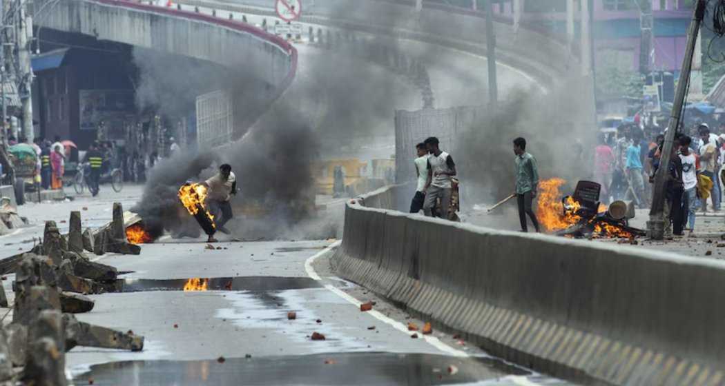 Protesters on the streets of Dhaka, Bangladesh.