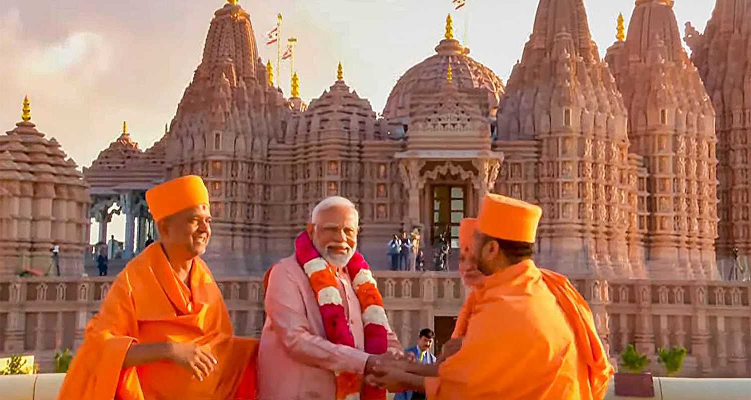 Prime Minister Narendra Modi during the inauguration of the BAPS Hindu Mandir, in Abu Dhabi, UAE on Wednesday.