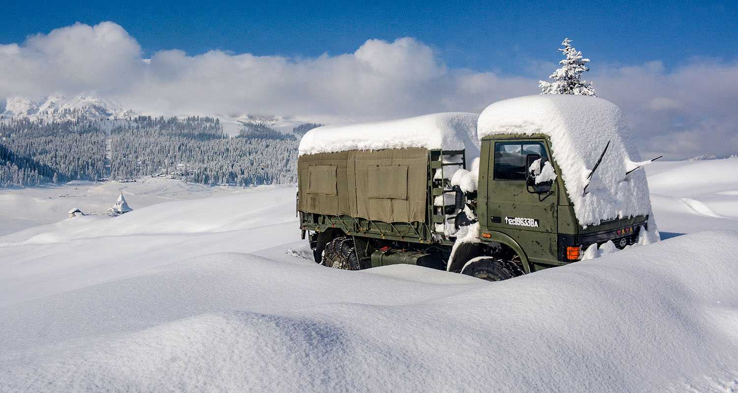 Gulmarg Ski Resort covered in snow after fresh snowfall, in Baramulla district of Jammu and Kashmir on Wednesday