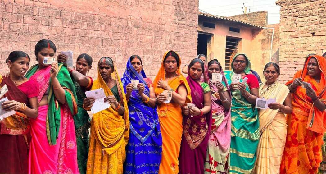 Enthusiastic voters in Bihar's Karakat Lok Sabha constituency. 