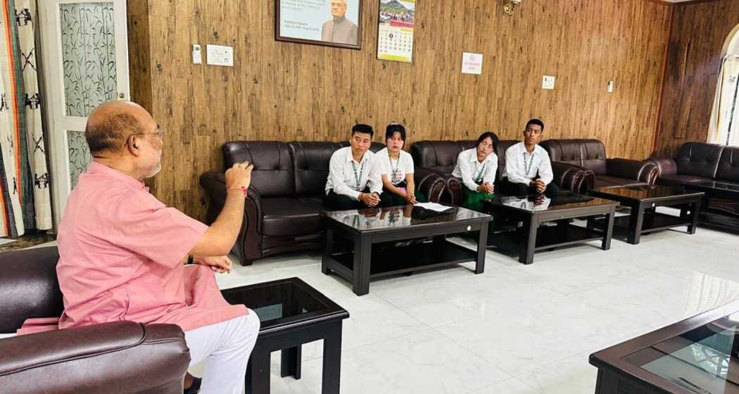 Manipur Chief Minister N Biren Singh engages with students from Imphal College and Ibotonsana Higher Secondary School to discuss their concerns amid ongoing unrest in the state.