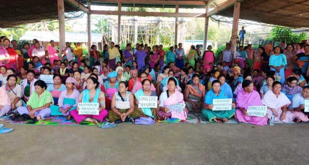 Meira Paibi activist protesting the replacement of 5/9 Gorkha Regiment by Assam Rifles in Manipur's Bishnupur.