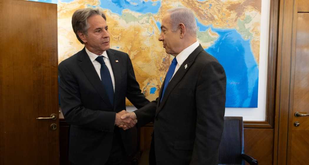 U.S. Secretary of State Antony Blinken with Prime Minister of Israel, Benjamin Netanyahu (R).