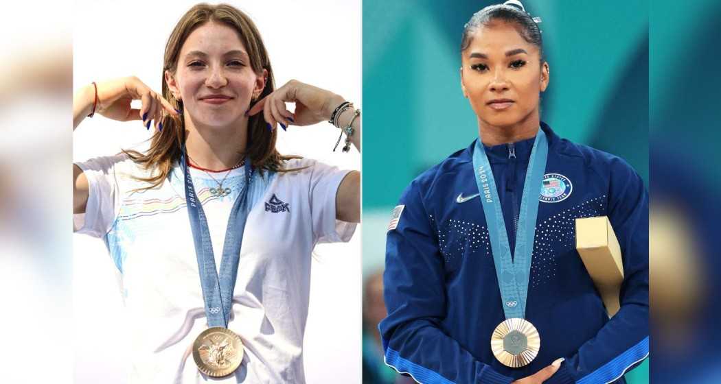 Romanian gymnast Ana Barbosu (L), U.S. gymnast Jordan Chiles (R).