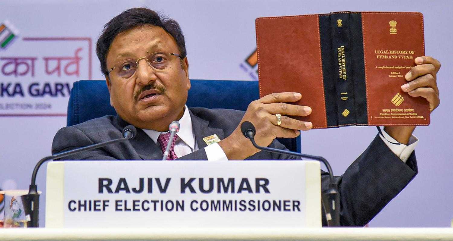 Chief Election Commissioner Rajiv Kumar during announcement of the schedule for General Elections 2024,