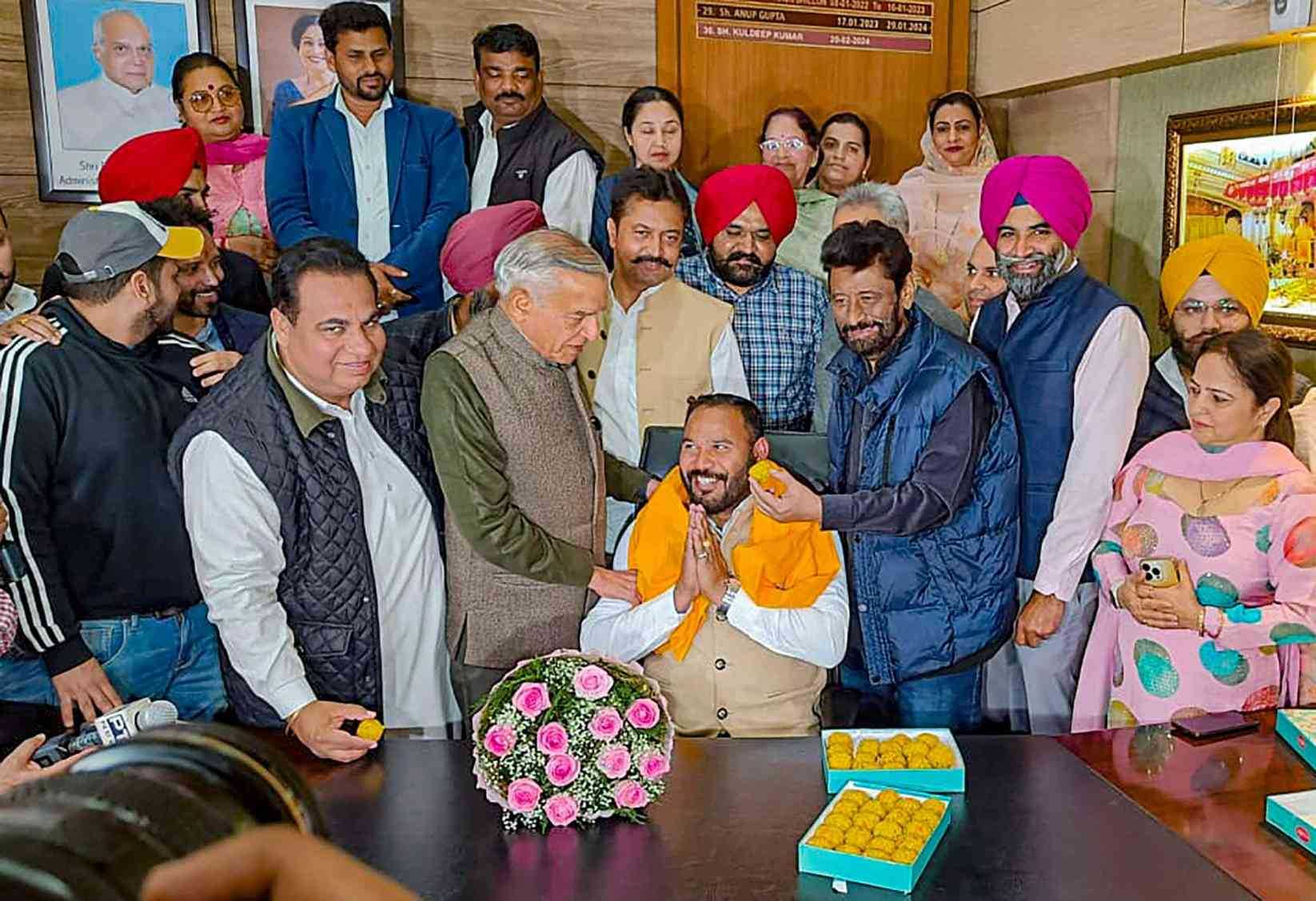 AAP councillor Kuldeep Kumar takes charge as Chandigarh's Mayor, on Wednesday. 