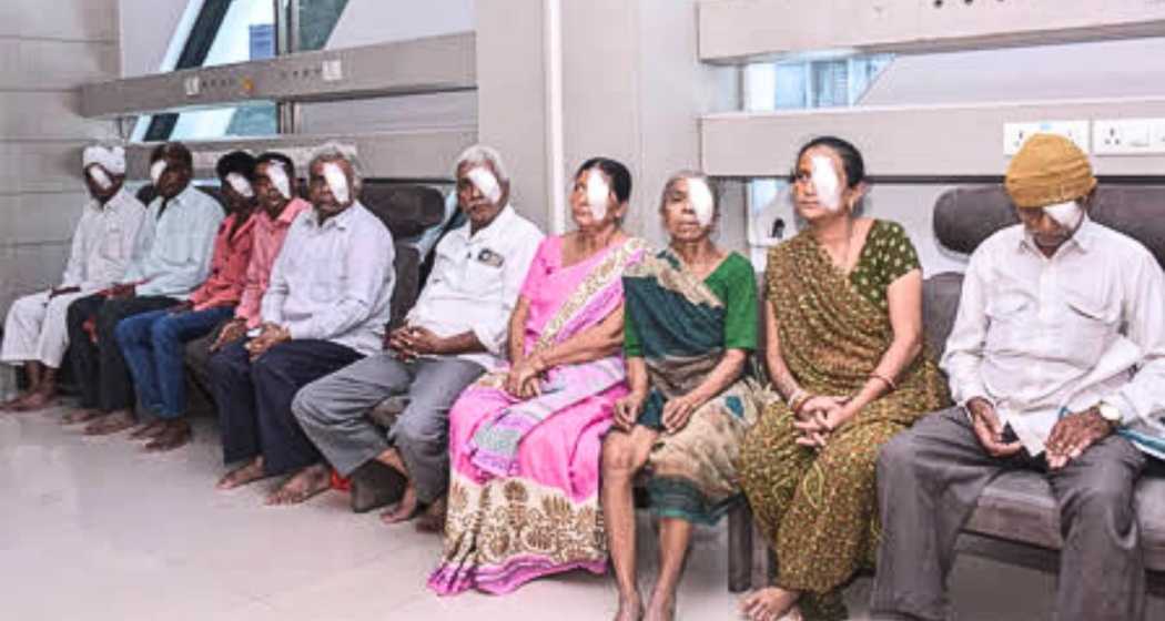 Patients in Raipur hospital receiving treatment after eye infections contracted following cataract surgeries in Dantewada, as health officials launch a probe.