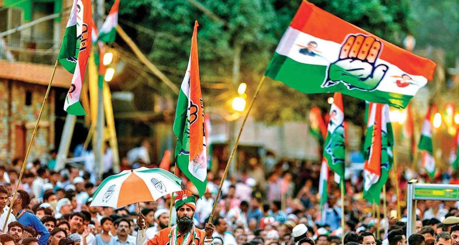 Congress flag during rally. 