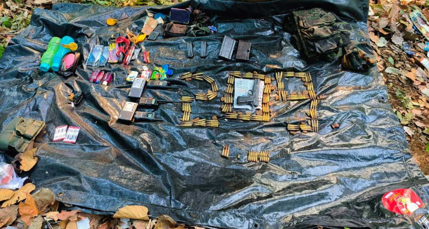 Arms, ammunition, communication gadgets and other items recovered after an encounter between security forces and Maoists in Jharkhand on Thursday. 