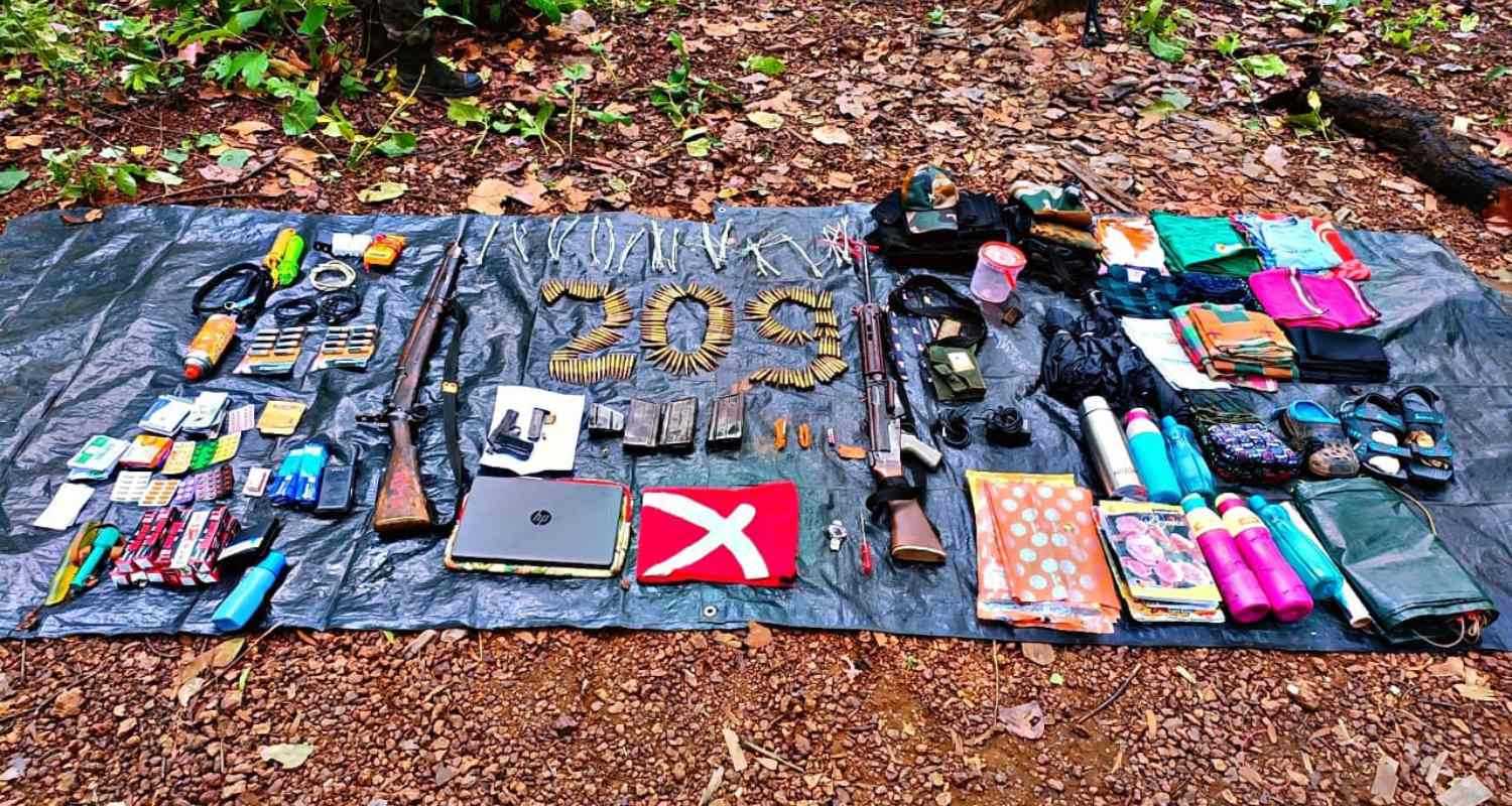 The weaponry and items recovered by the CRPF after encounter with Maoists.