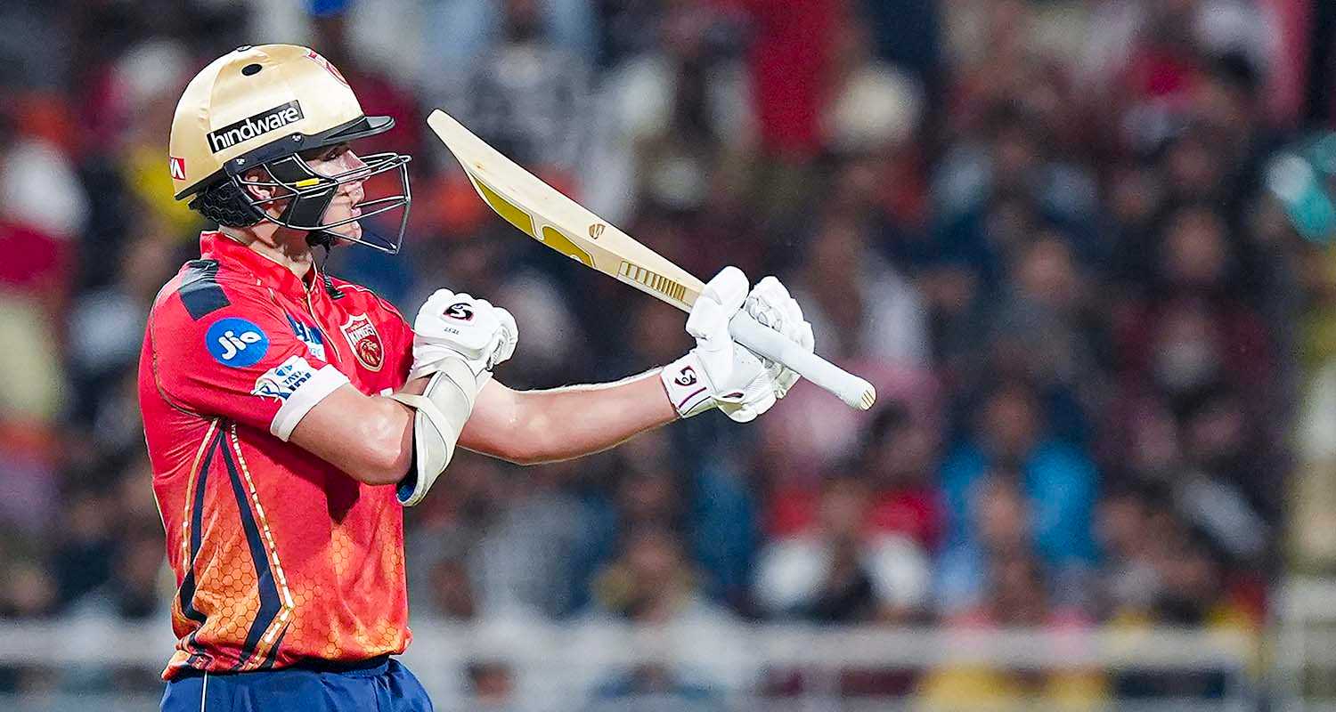 Man of the match Punjab Kings' Sam Curran reacts after completing a half century during the Indian Premier League (IPL) 2024 T20 cricket match between Delhi Capitals and Punjab Kings, at Maharaja Yadavindra Singh International Cricket Stadium, in Mohali on Saturday,