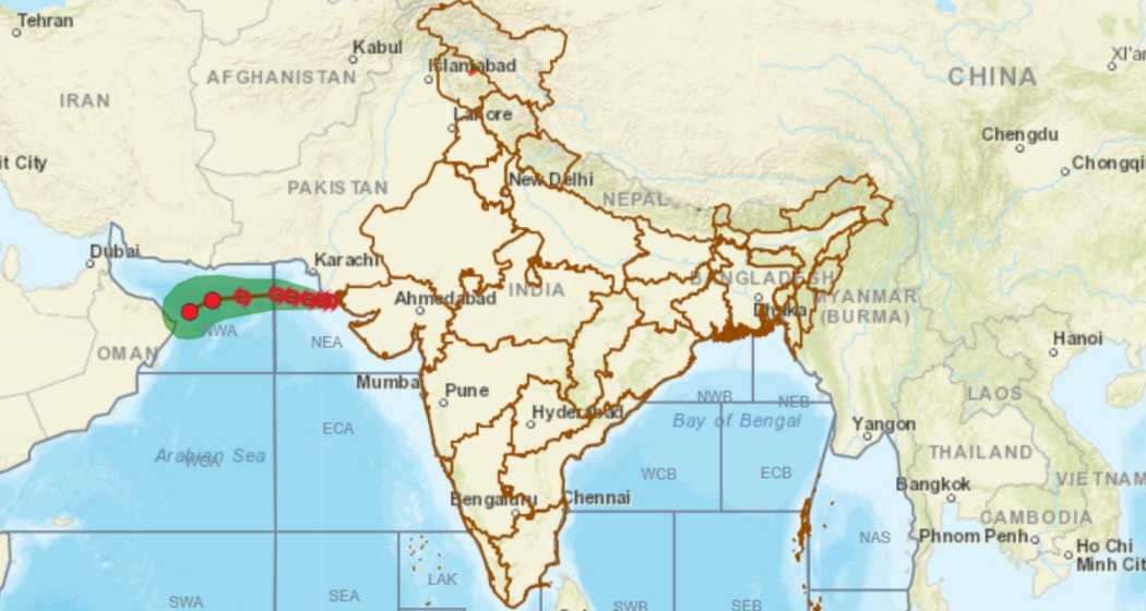 An image from the IMD depicts Cyclone Asna as it strikes India and Pakistan.