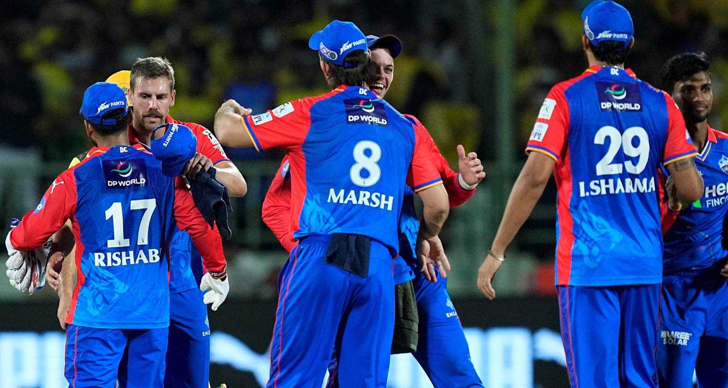 Delhi Capitals' players after winning the IPL 2024 cricket match. 