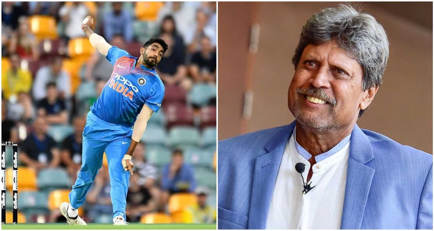 Indian Pacer Jasprit Bumrah (L), former Indian cricketing legend Kapil Dev (R).