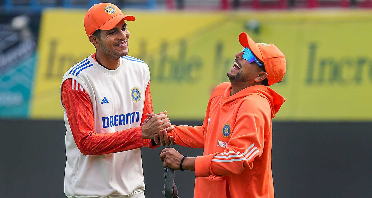 India's Shubman Gill and Kuldeep Yadav during a practice session ahead of the fifth Test cricket match between India and England, in Dharamshala on Wednesday.