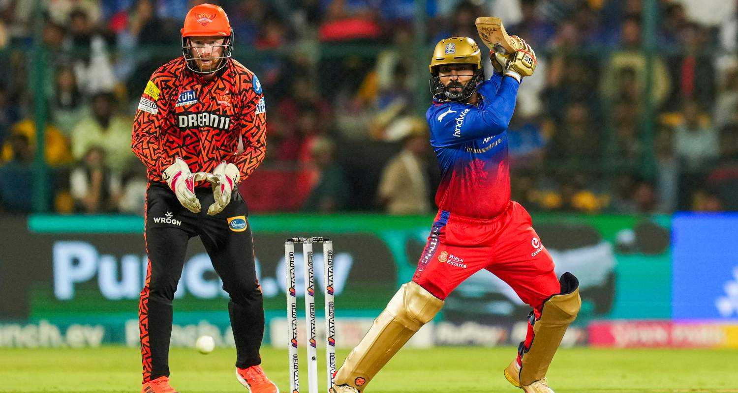 Dinesh Karthik plays a shot during the match against Hyderabad.