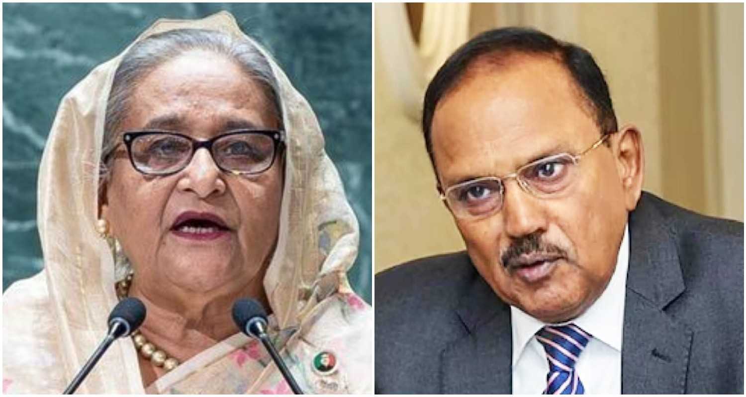 Former Bangladesh Prime Minister Sheikh Hasina (L), National Security Advisor Ajit Doval (R).