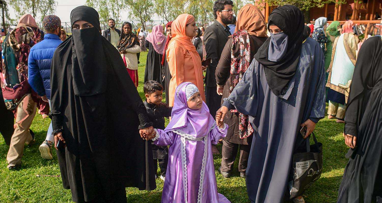 Muslims celebrate Eid-al-Fitr, at the historic Aali Masjid Eidgah, in Srinagar