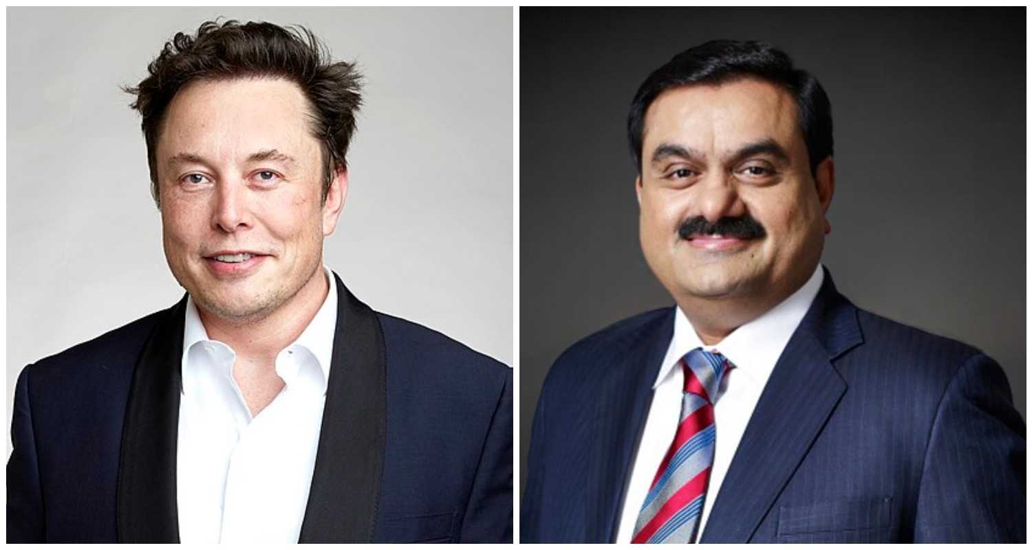 Tesla and SpaceX visionary and owner Elon Musk (L), Indian business tycoon Gautam Adani (R).