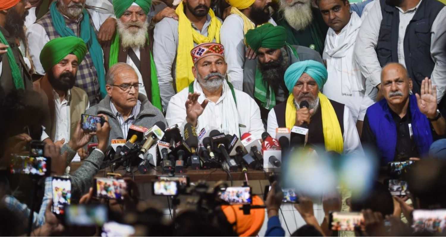 Bharatiya Kisan Union Spokesperson Rakesh Tikait during a press conference.