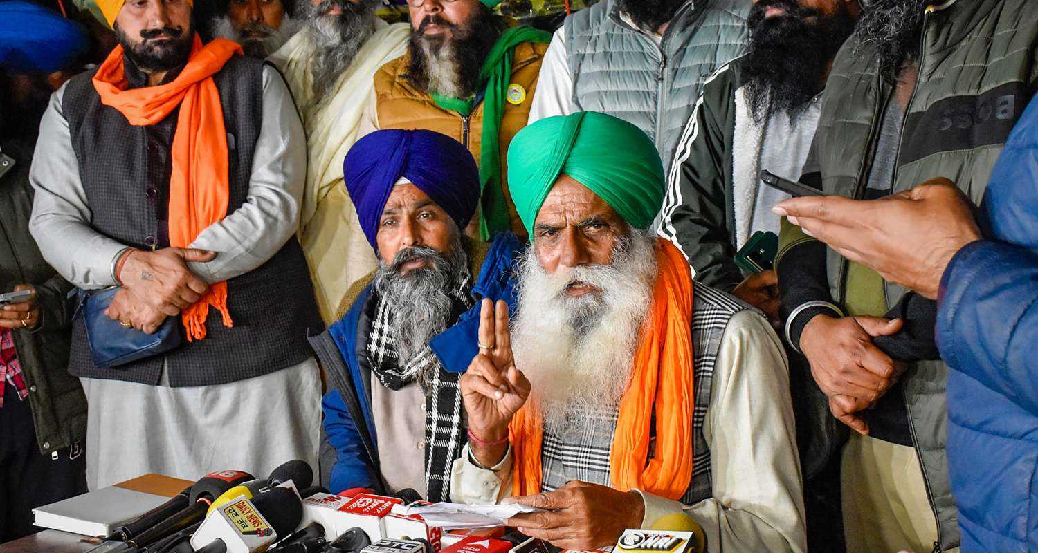 Farmer leaders at the Shambhu border addressing the media