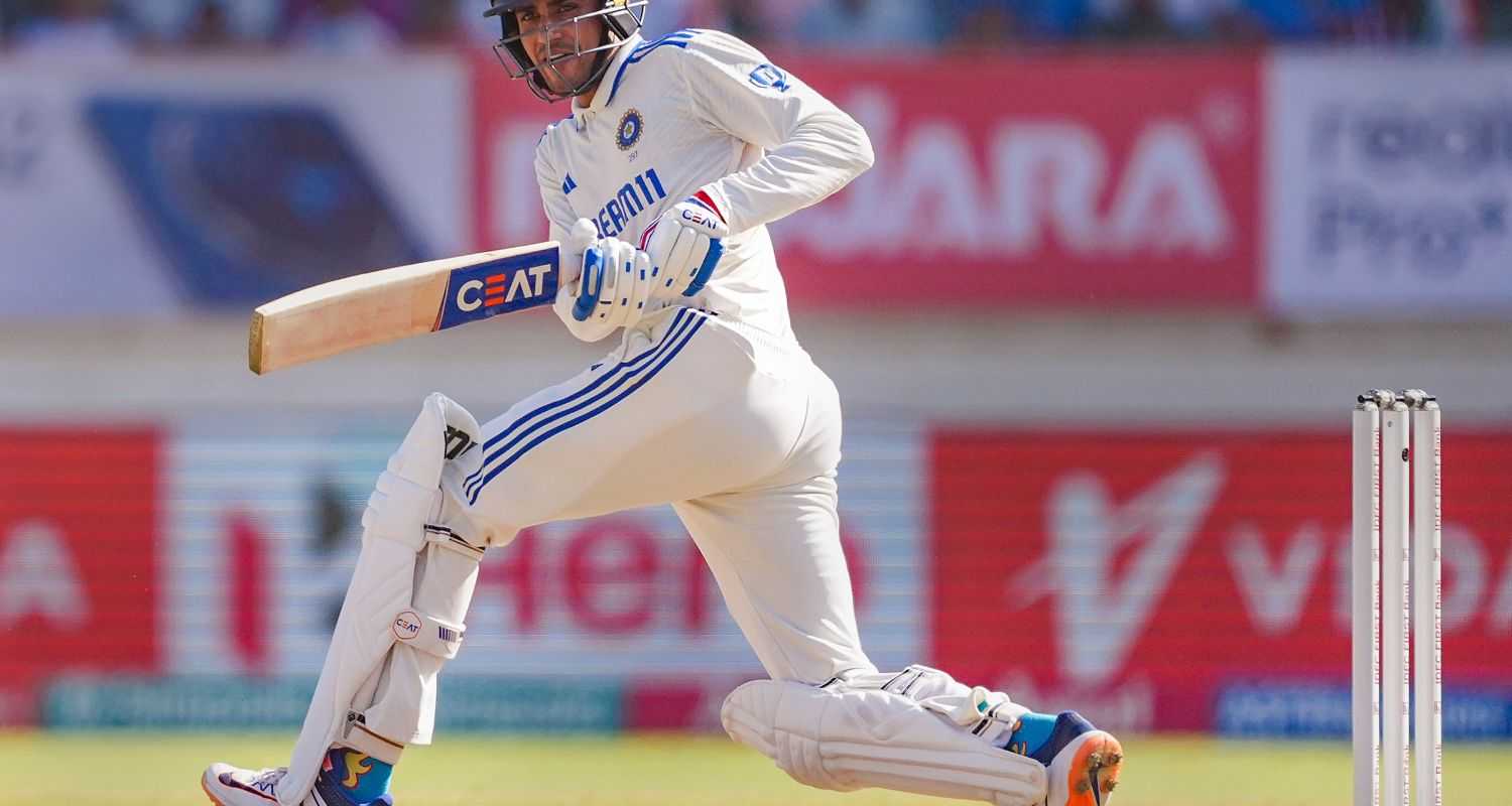 India's Shubman Gill plays a shot during the 4th day of the 3rd cricket Test match between India and England, at Niranjan Shah Stadium, in Rajkot on Sunday.