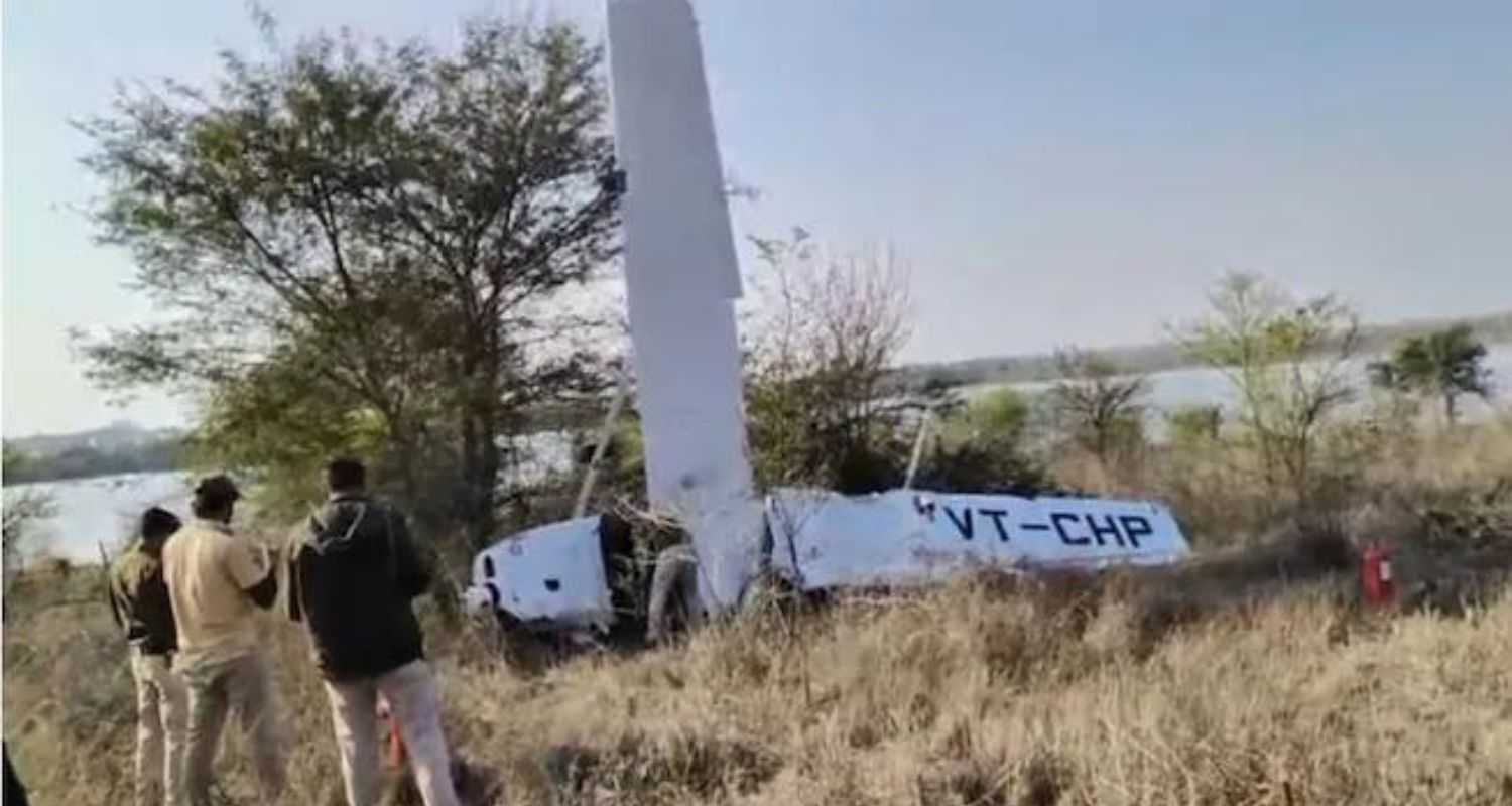 The wrecked remains of the aircraft that crashed in Madhya Pradesh's Guna on Wednesday. 