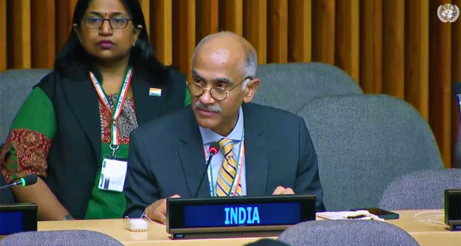 India’s Permanent Representative to the UN in New York, Parvathaneni Harish addressing the UNSC debate. 