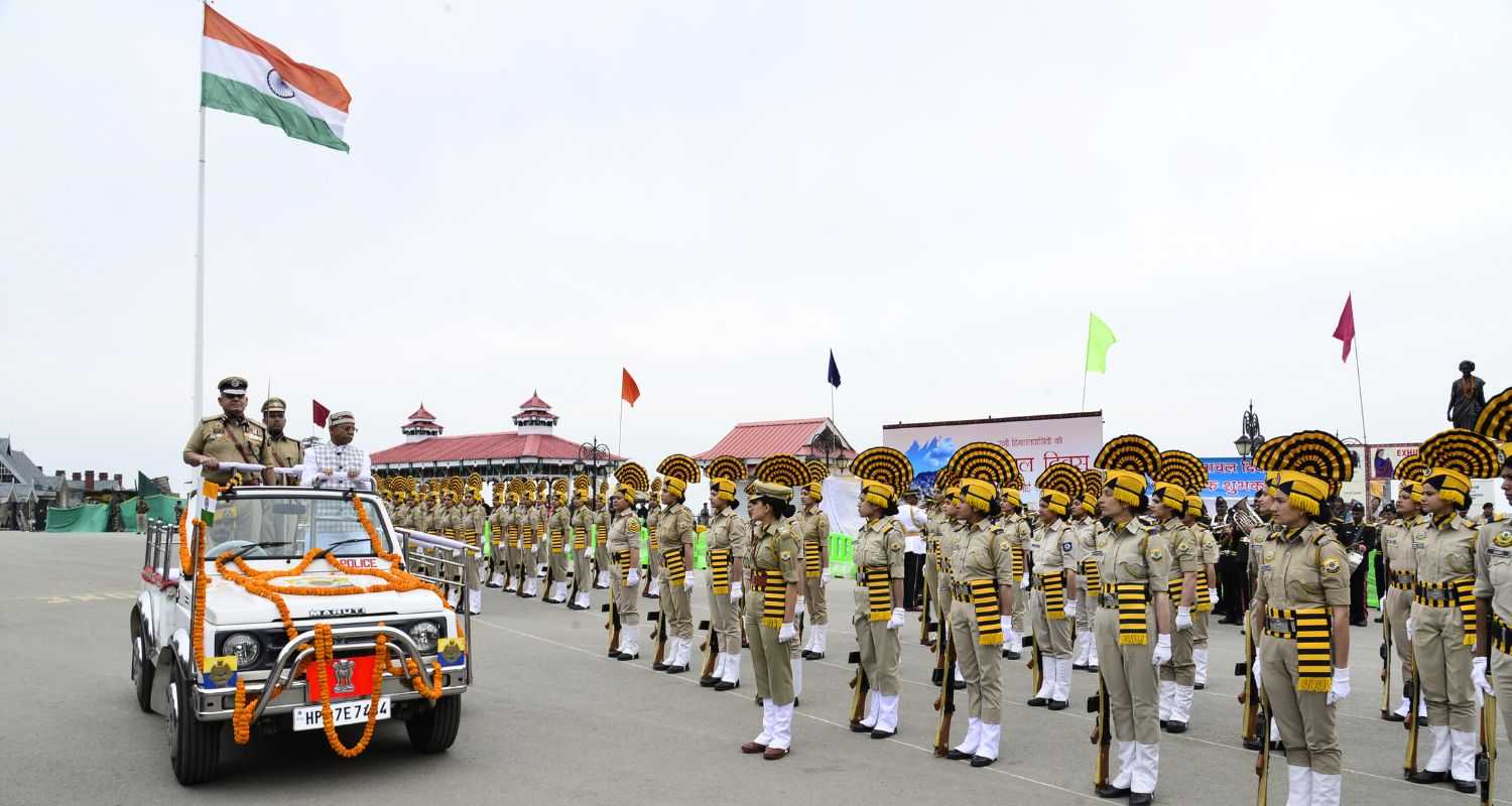 Himachal Pradesh governor Shiv Pratap Shukla salutes troops on 77th Himachal Day.