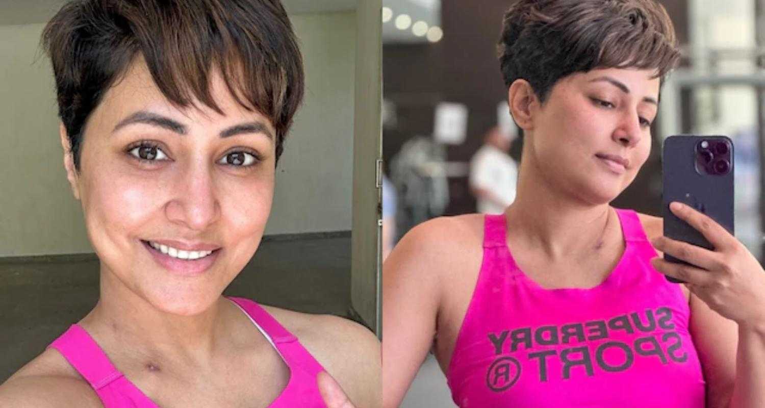 Hina Khan posed for a selfie after chopping off her hair post her cancer diagnosis.