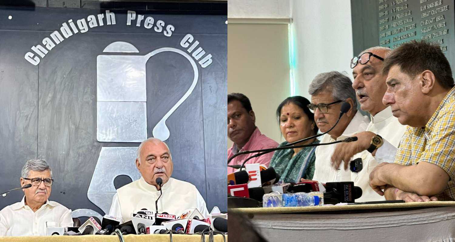 Bhupinder Singh Hooda during his address to media in Chandigarh. 