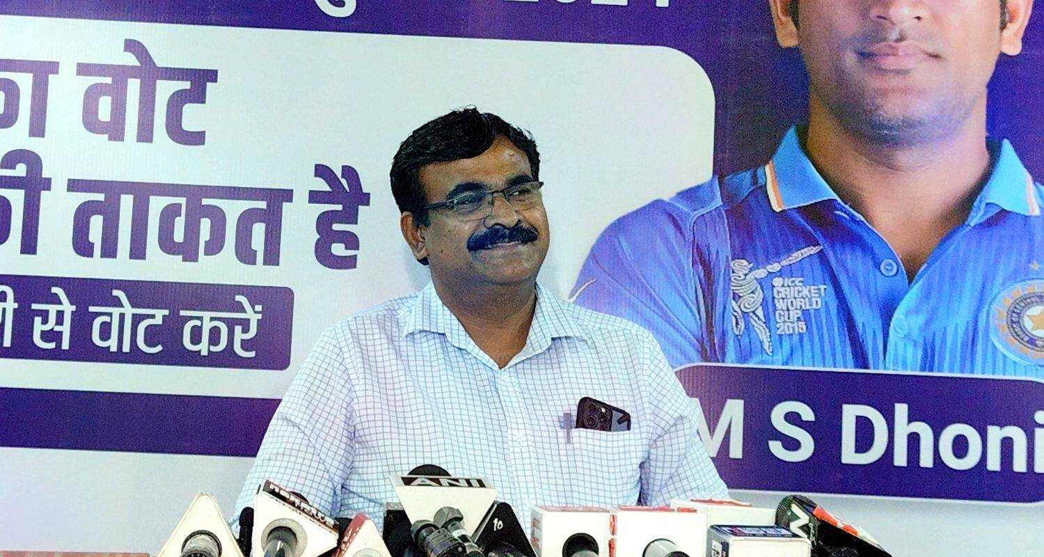 Chief Electoral Officer, Jharkhand, K Ravi Kumar addresses media persons in a press conference in Ranchi on Saturday.