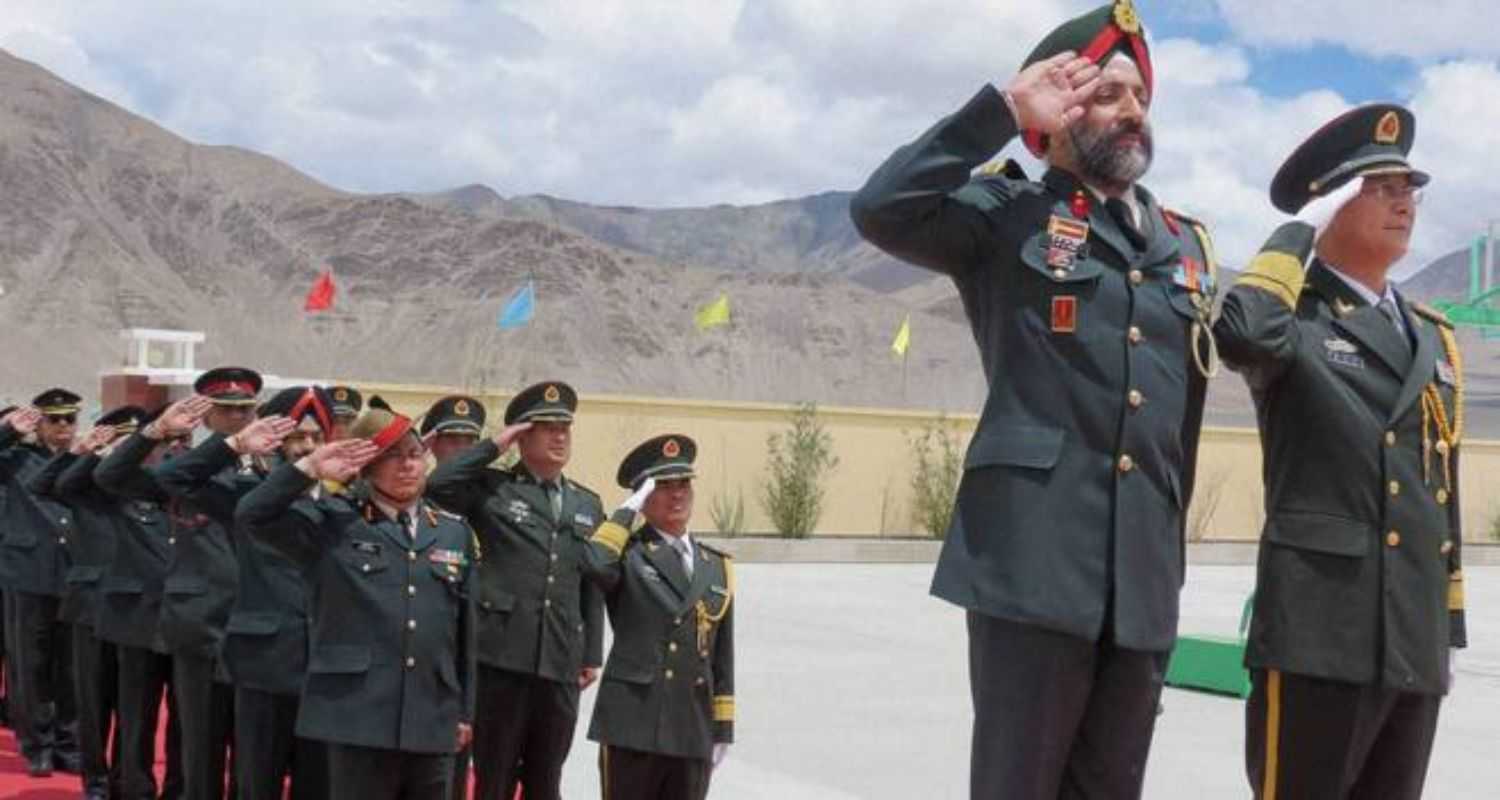 Brigadier JKS Virk and Senior Colonel Chen Zheng Shan of Peoples Liberation Army at the Ceremonial Border Personnel Meeting at Daulat Beg Oldie in Ladakh. 