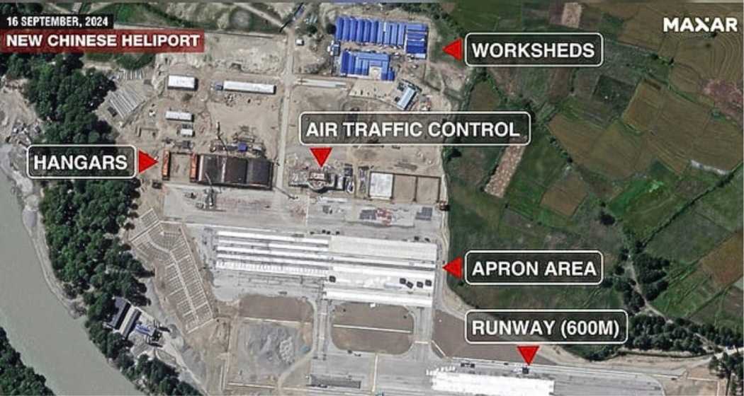 Satellite view of China’s heliport construction near the eastern sector of the LAC.