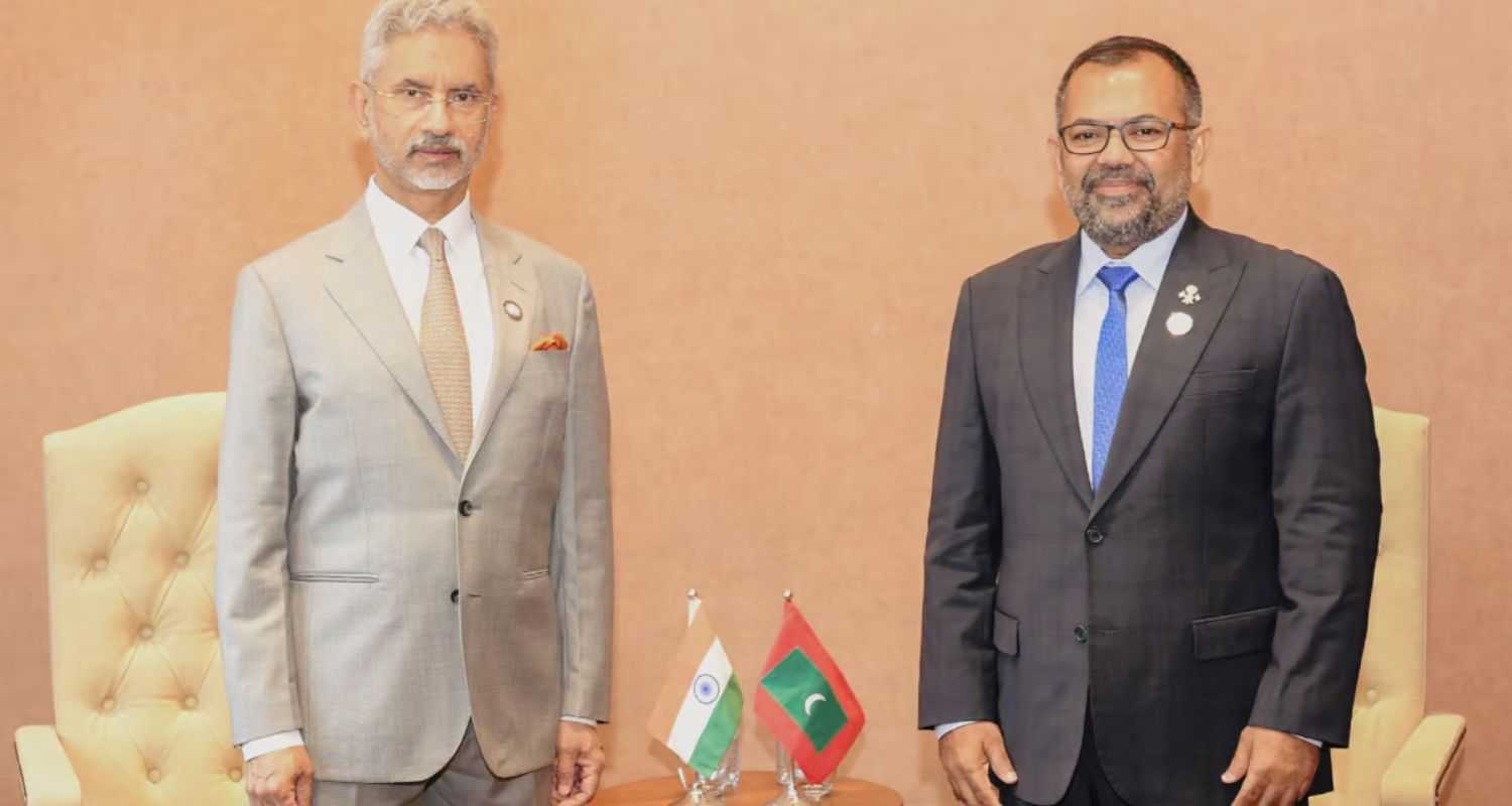 External Affairs Minister S Jaishankar and Maldives Foreign Minister Moosa Zameer during a meeting, in Kampala.