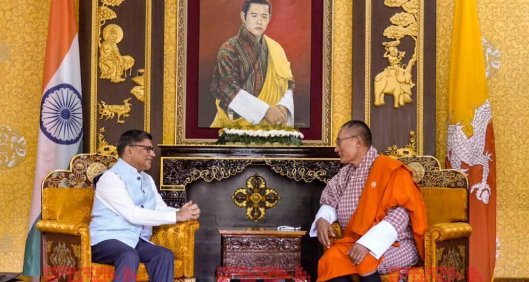 Foreign Secretary Vikram Misri engage in a discussion with Bhutam Prime Minister Dasho Tshering Tobgay. 