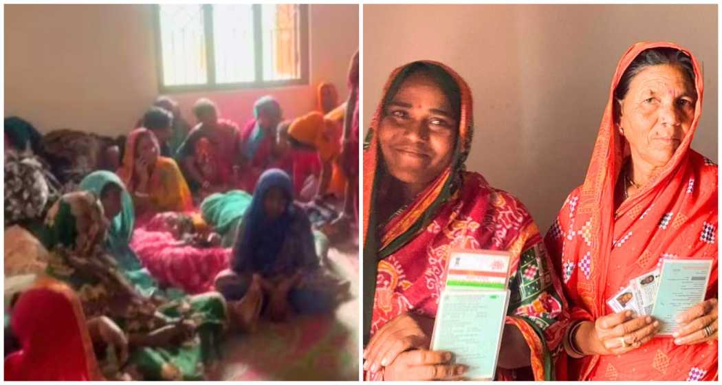 Pregnant women take refuge in a cyclone shelter in Odisha as the state witnesses Cyclone Dana’s impact.