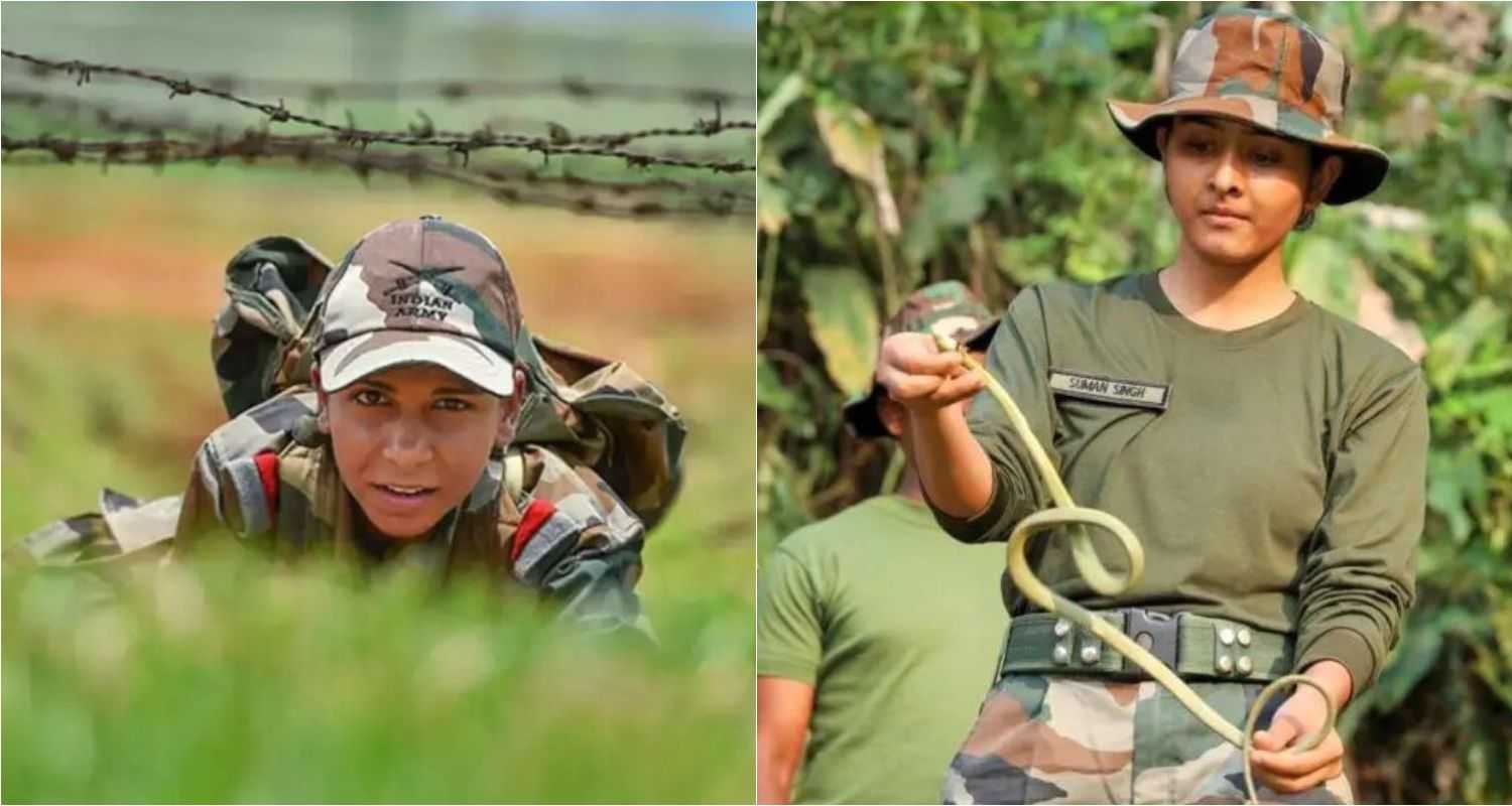 Women  Army personnel in action during their training sessions at the Counter Insurgency & Jungle Warfare School (CIJWS) in Vairengte, Mizoram.