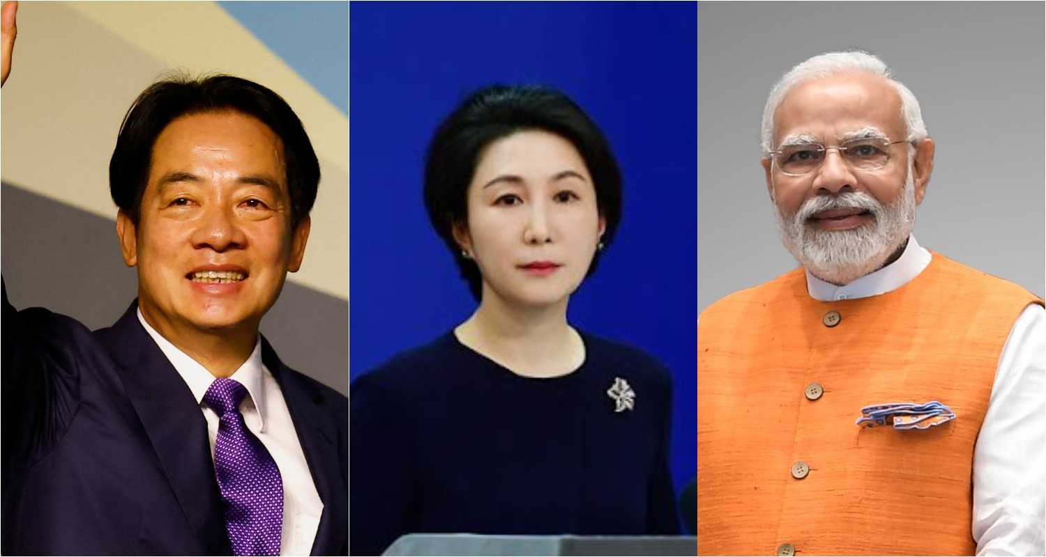 (From Left to Right) Taiwan President Lai Ching, Chinese Foreign Ministry spokesperson Mao Ning, Prime Minister of India Narendra Modi.