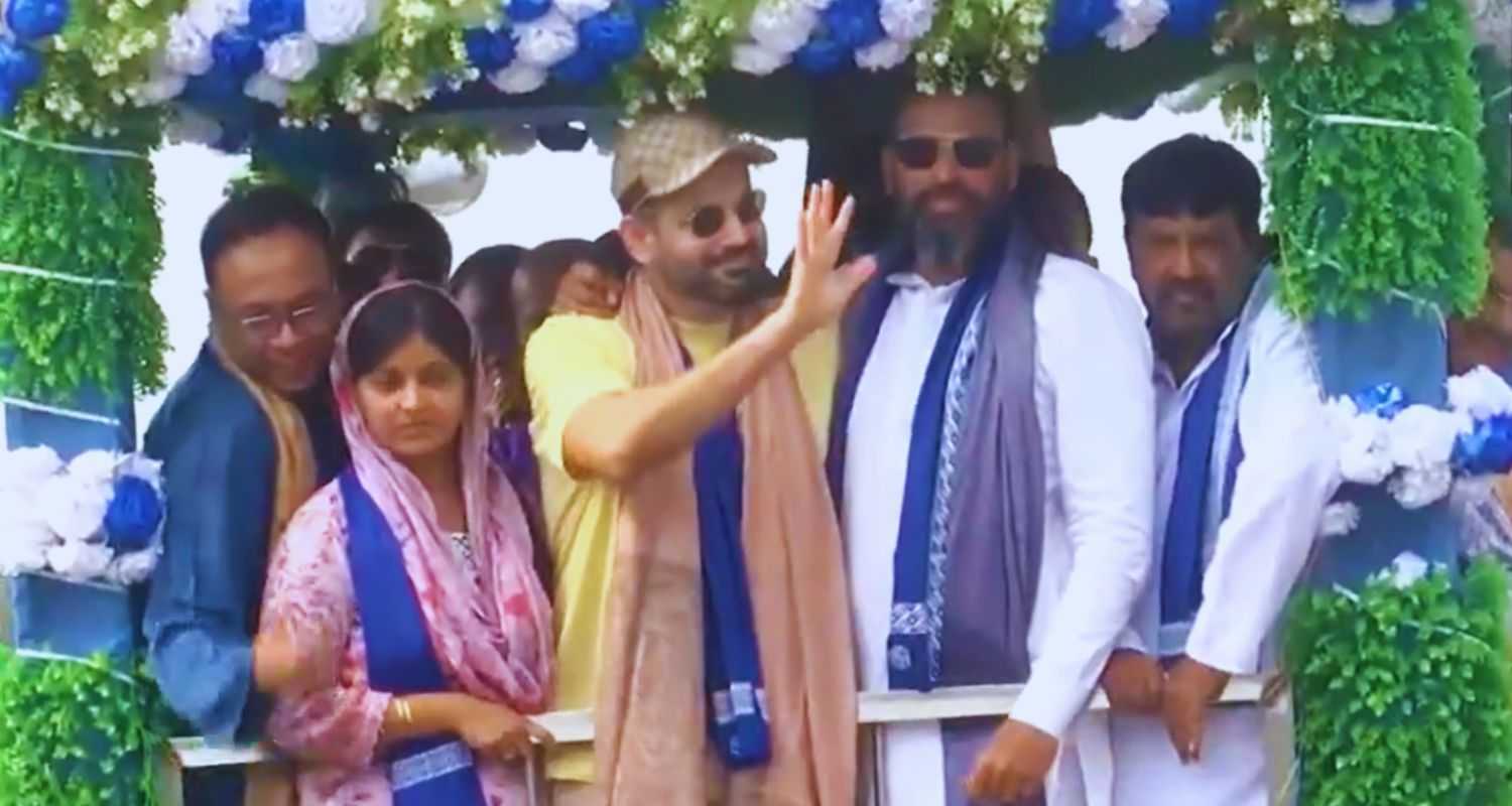 Former Indian cricketer Irfan Pathan campaigning for his brother Yusuf Pathan in West Bengal's Baharampur on Thursday. 