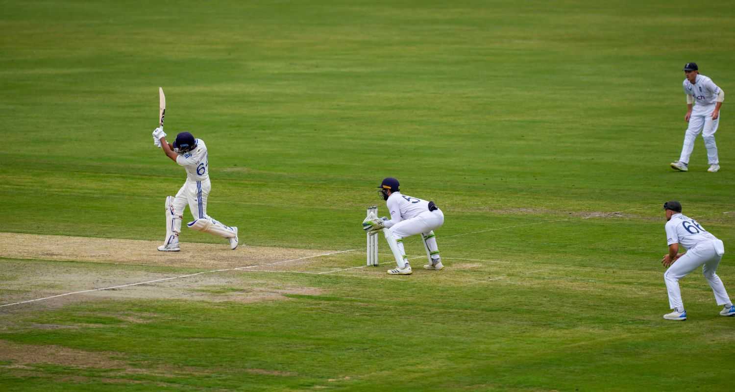 India's batter Yashasvi Jaiswal plays a shot during the second day of the fourth Test cricket match between India and England, in Ranchi on Saturday.