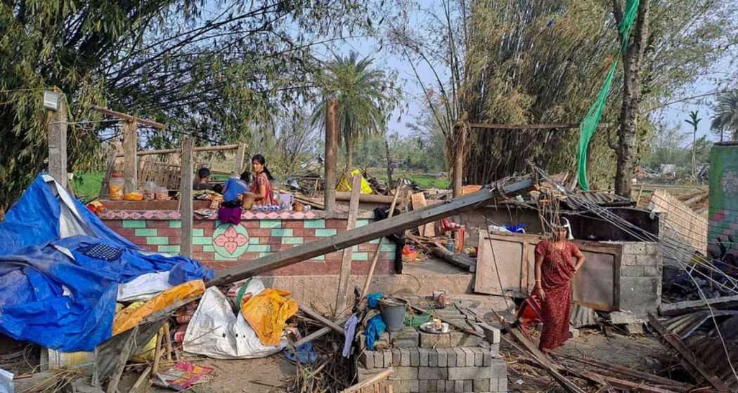 Damaged houses after a storm in Jalpaiguri district, Monday, Apr. 1, 2024. At least five people were killed and hundred others suffered injuries after a storm hit parts of West Bengal's Jalpaiguri district.