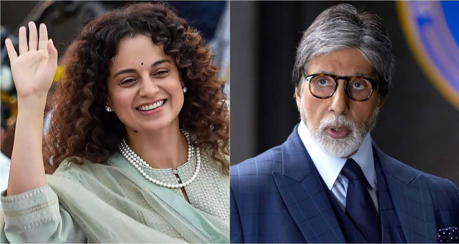 Bollywood actor and BJP candidate for the Mandi constituency of Himachal Pradesh Kangana Ranaut (L), Bollywood stalwart Amitabh Bachchan (R).