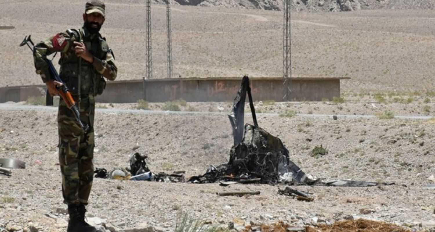 A soldier stands near the site of the blast. Image via X.