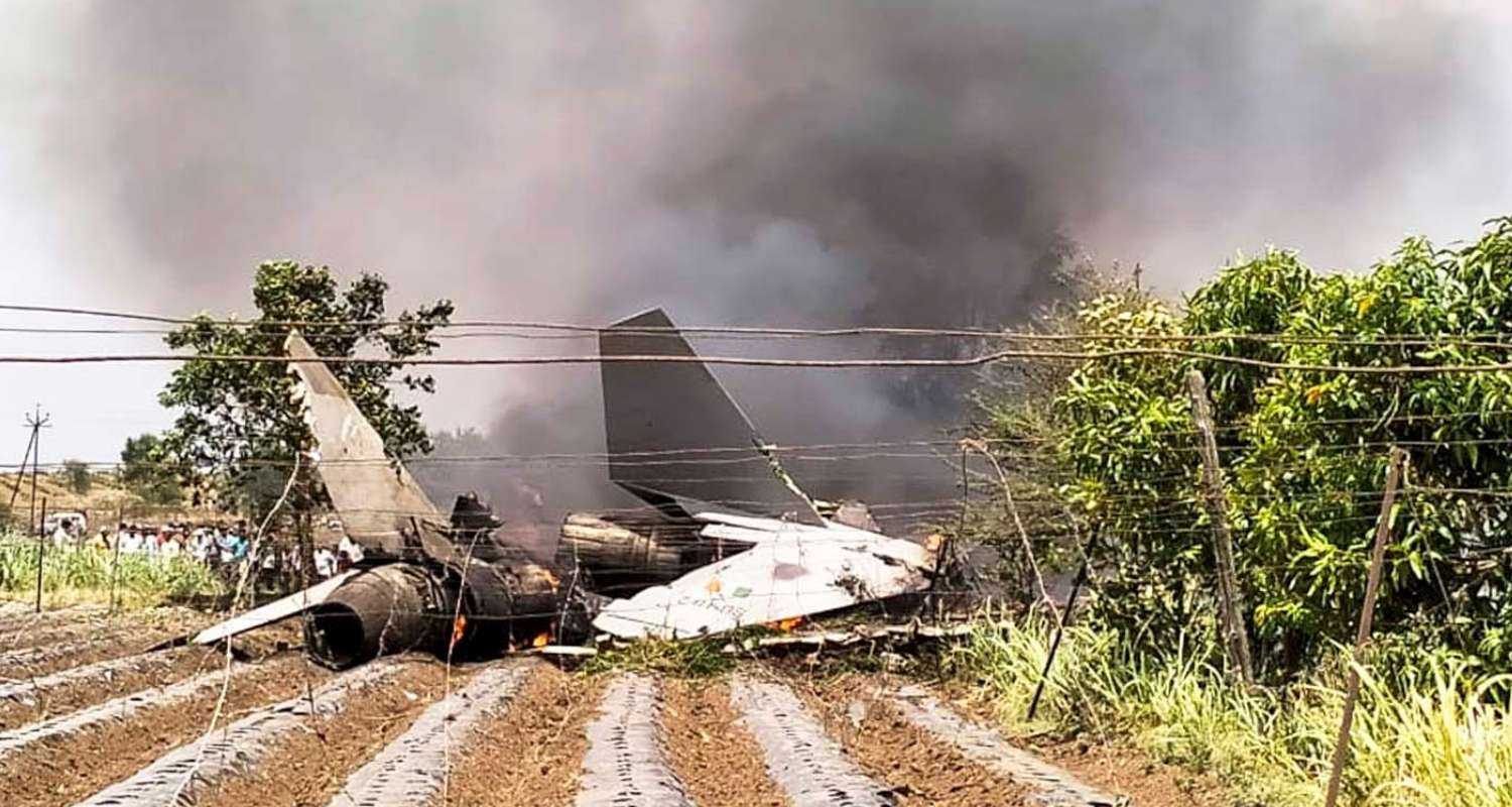 Pune: Remains of a Sukhoi fighter plane of the Indian Air Force (IAF) after it crashed, in Nashik district, Tuesday, June 4, 2024. Pilots of the aircraft ejected safely.